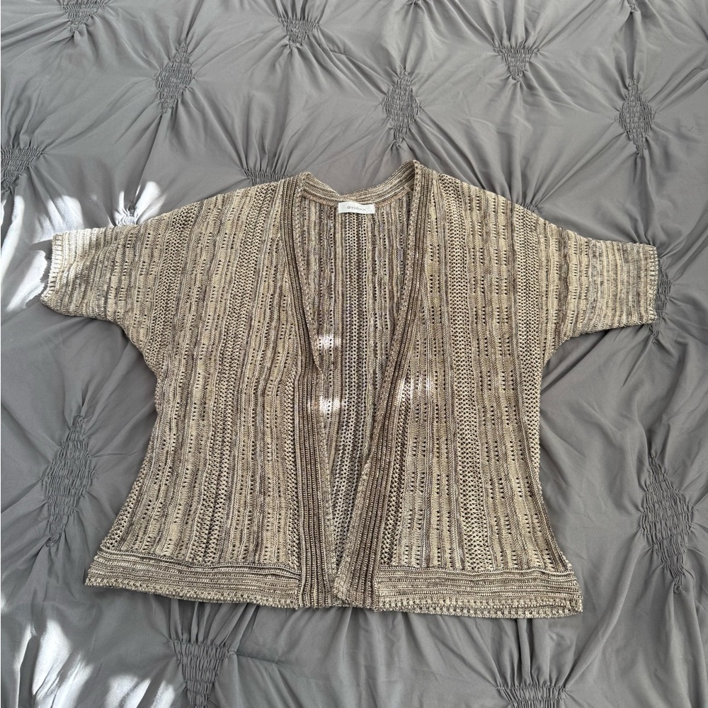 dressbarn Taupe Open-Front Cardigan